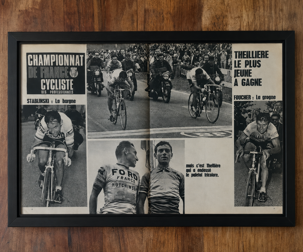Vintage Tour de France cycling print c1966 Jean Stablinkski Jean Claude Theilliere - Unframed
