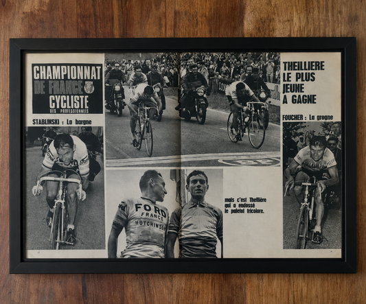 Vintage Tour de France cycling print c1966 Jean Stablinkski Jean Claude Theilliere - Unframed