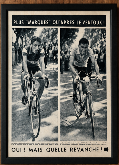 Vintage Tour de France cycling print c1958 Jacques Anquetil Raphael Geminiani