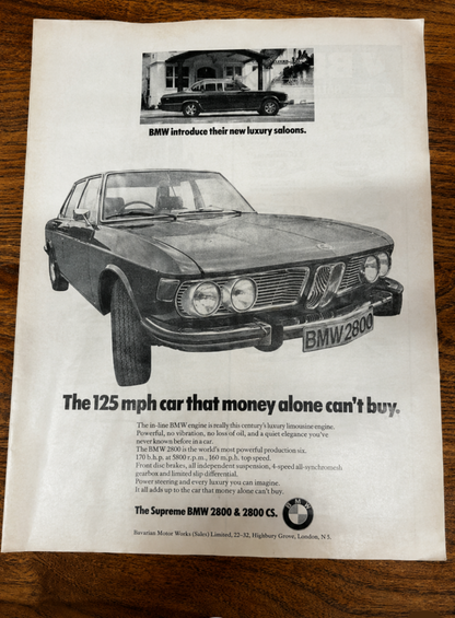Vintage BMW 2500 Advertisement c1969