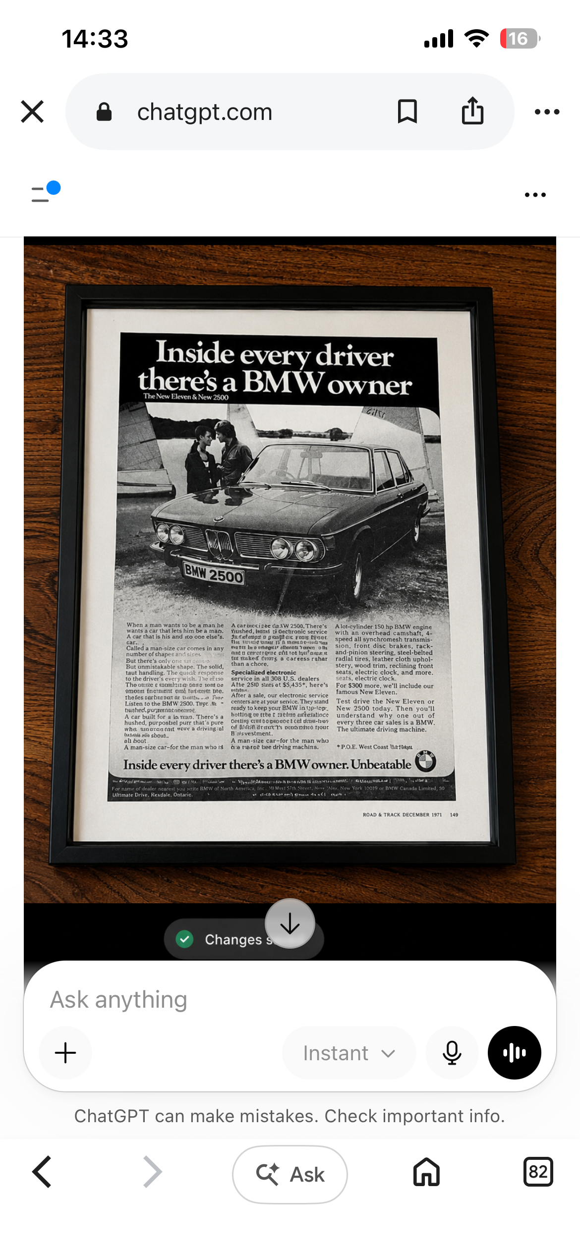 Vintage BMW 2500 Advertisement c1971