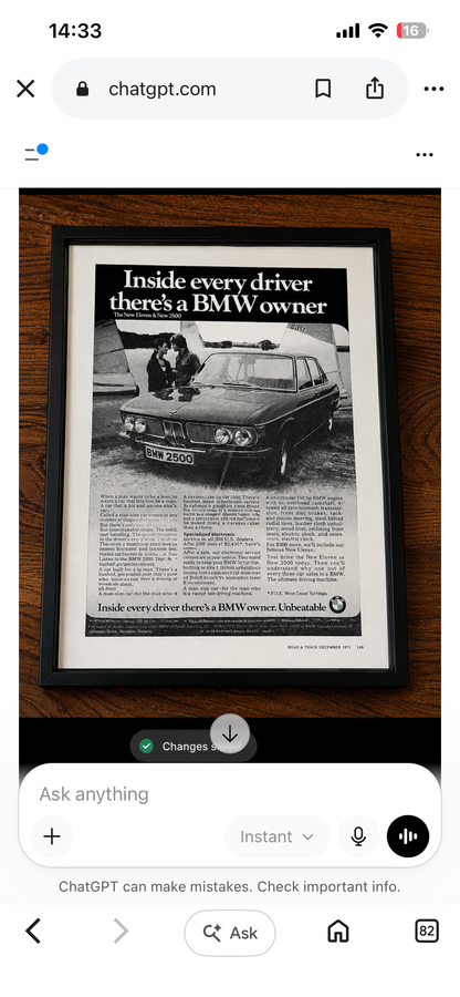 Vintage BMW 2500 Advertisement c1971