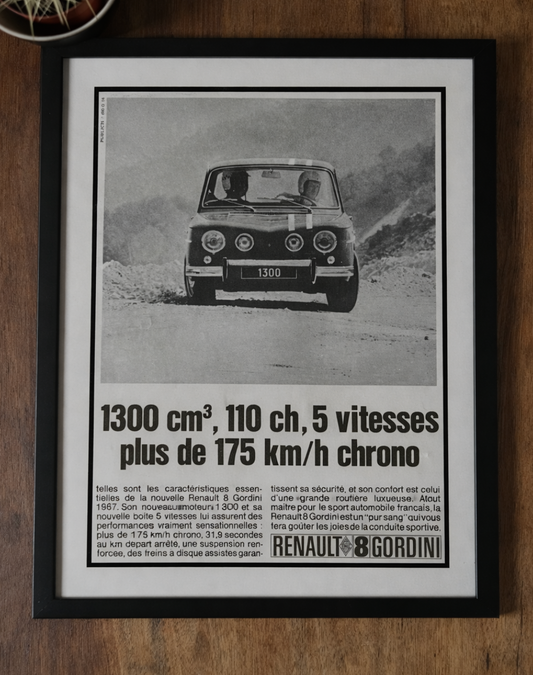 Vintage Renault 8 Gordini 1960s advertisement