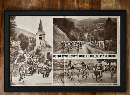Vintage Tour de France cycling print c1954 Col de Peyresourde