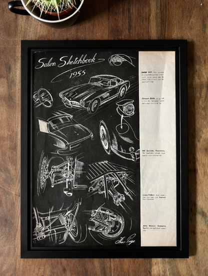 Vintage 1955 Paris salon print. Citroen bmw Alfa Romeo