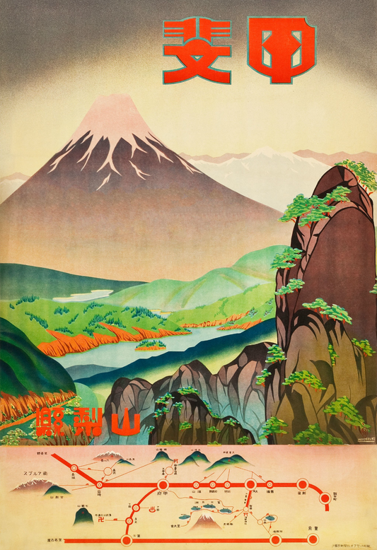 Japanese tourism poster c1930s Fields of colour - Yamanashi Prefecture