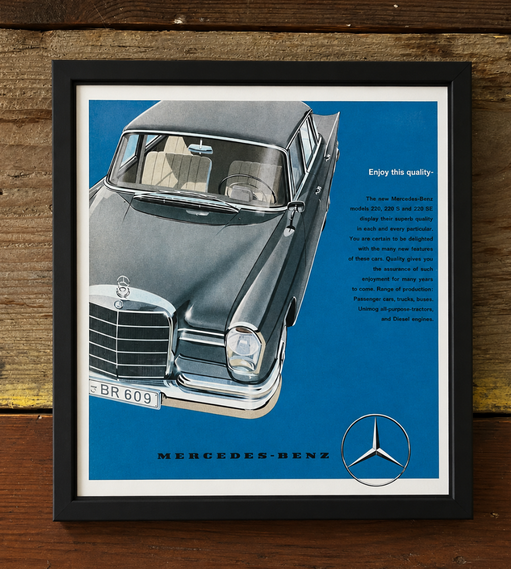 Mercedes Fintail 220 vintage poster 1960