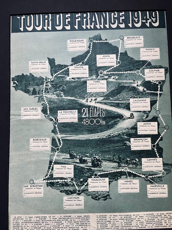 Vintage Tour de France route map -1949