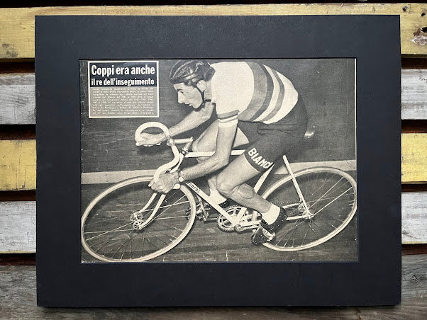 Vintage Cycling Print - Fausto Coppi/Bianchi Pista track cycling print 1950s.