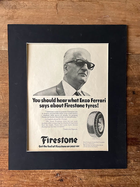 Enzo Ferrari / Firestone original advertisement 1960s.