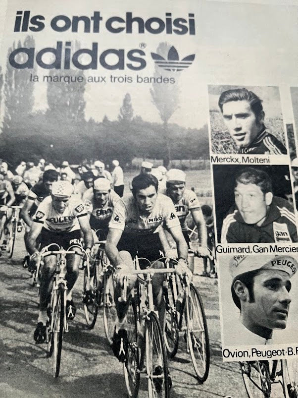 Vintage Adidas advertisement 1975 print Eddy Merckx Cyrille Guimard