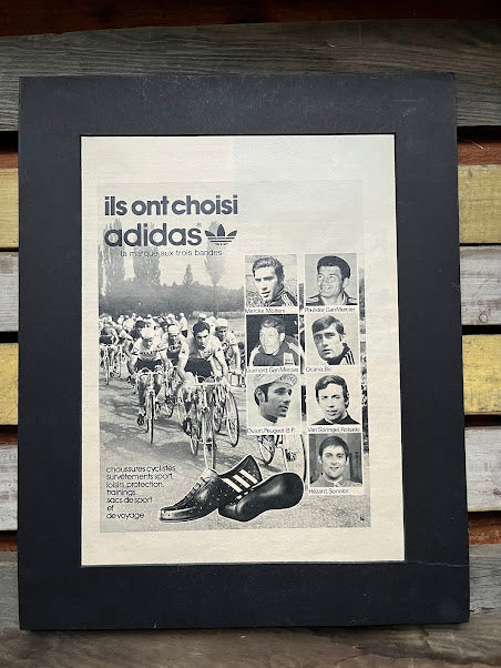 Vintage Adidas advertisement 1975 print Eddy Merckx Cyrille Guimard