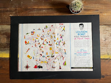 Vintage Original Tour de France Route Map, 1965, Louison Bobet