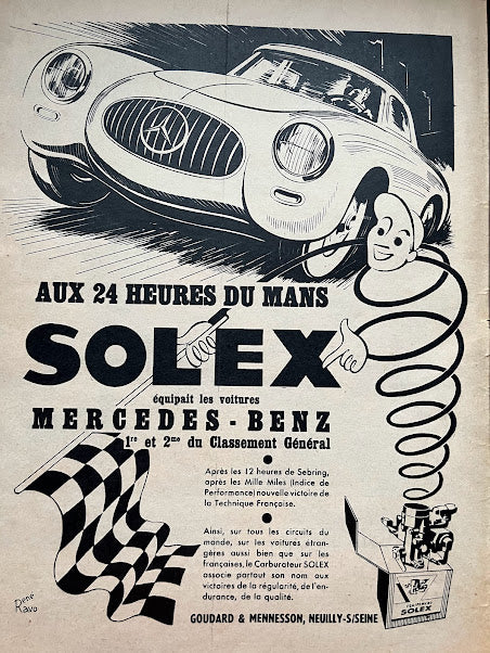 Vintage Mercedes / Solex  Le Mans 24 hr race Advertisement Print - 1952