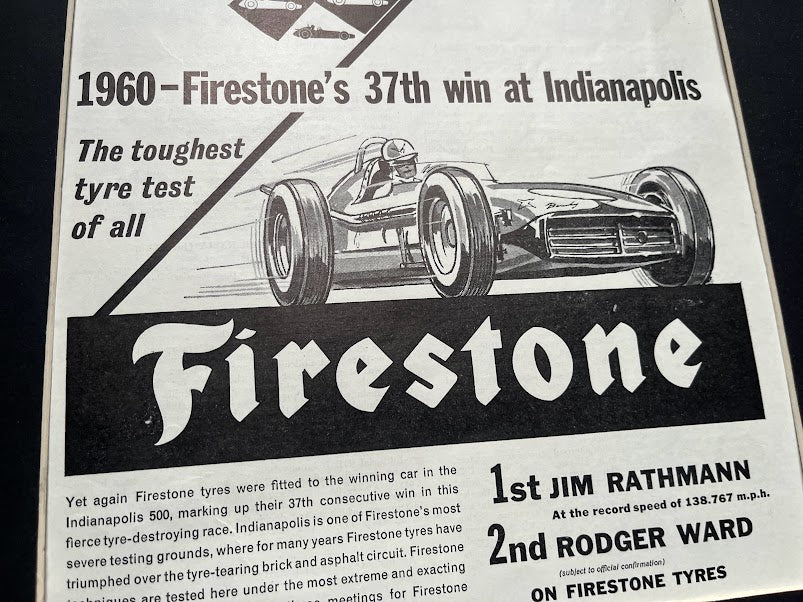 Original Firestone vintage advertisement 1960 Indianapolis 500