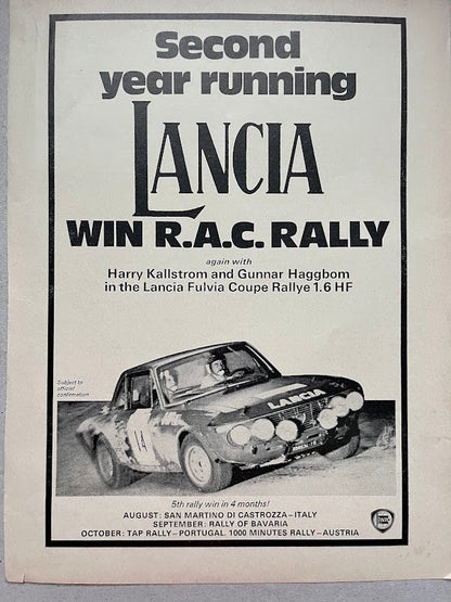 Vintage Lancia Fulvia advertisement 1960s