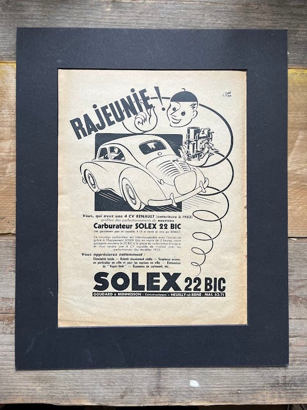 Solex Carburettors Vintage Advertisement Print - c1952 Renault 4cv