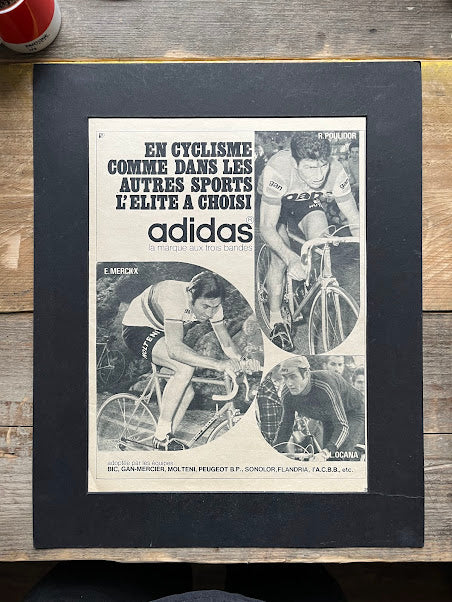 Rare vintage Adidas advertisement 1973 print Eddy Merckx, ,Raymond Poulidor, Luis Ocana