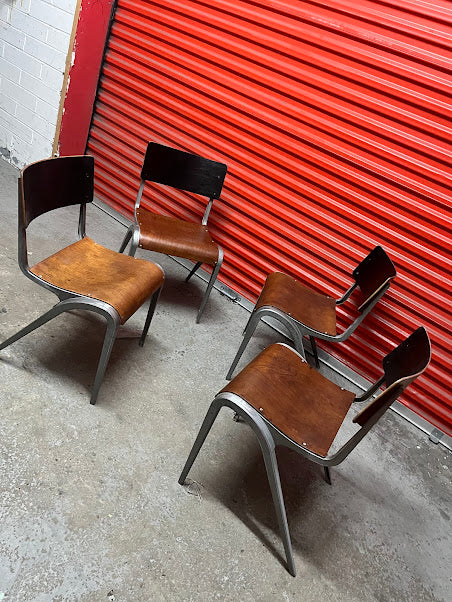 Esavian Stacking Dining Chairs by James Leonard for ESA, 1950s rare wide base