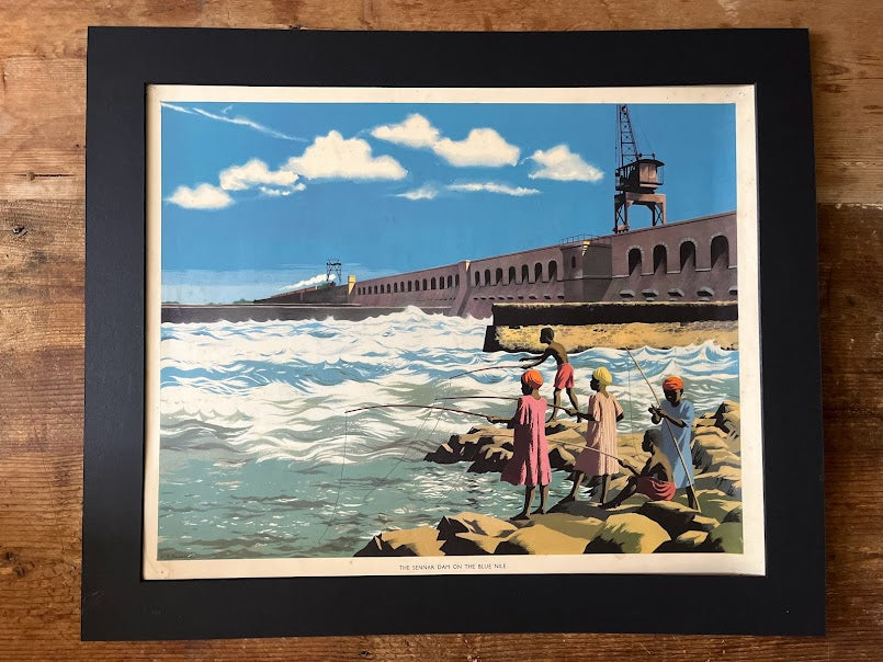 Vintage 1950s school poster - 'Sennar Dam on the Blue Nile'