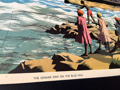 Vintage 1950s school poster - 'Sennar Dam on the Blue Nile'