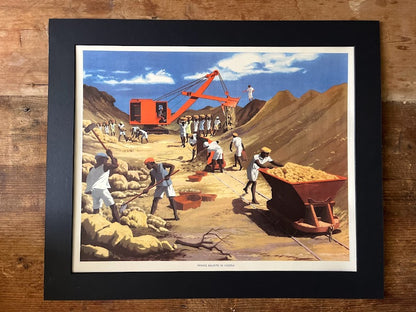 Vintage 1950s school poster - 'Bauxite mining, Nigeria'