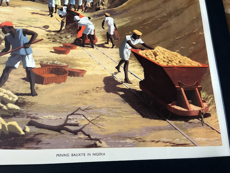 Vintage 1950s school poster - 'Bauxite mining, Nigeria'