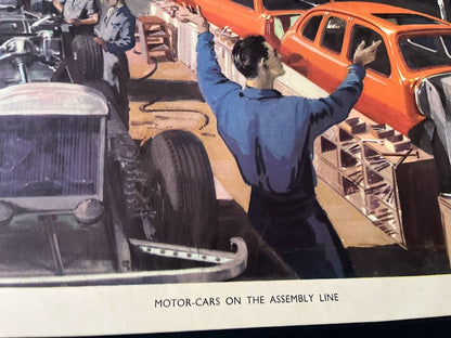 Vintage 1950s school poster - 'Motor car production'