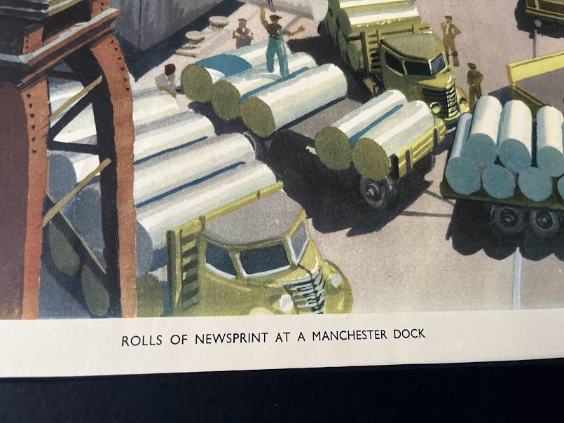 Vintage 1950s School Poster - 'Rolls of Newspaper at a Manchester docks'