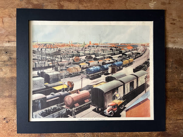 Vintage 1950s School Poster - Goods traffic in a busy railway station