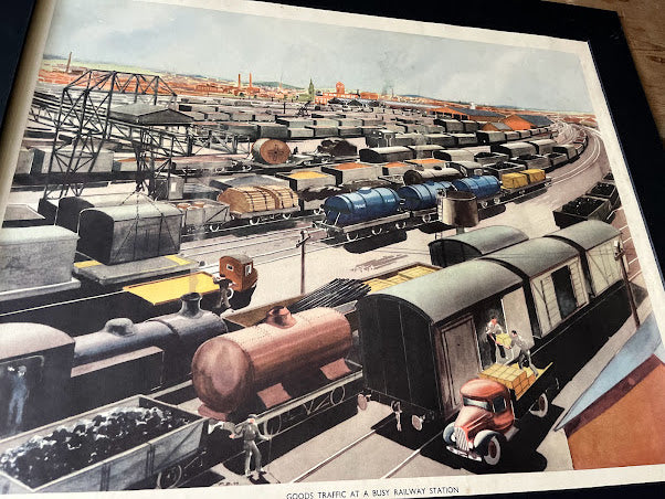 Vintage 1950s School Poster - Goods traffic in a busy railway station