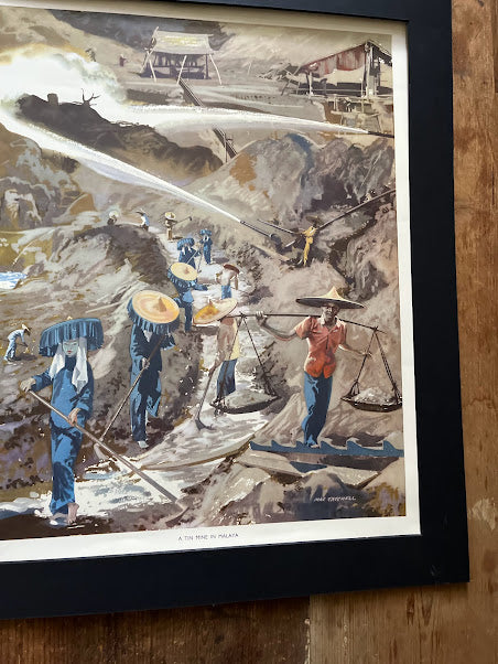 Vintage 1950s School Poster - A Tin Mine in Malaya - Mac Tatchell