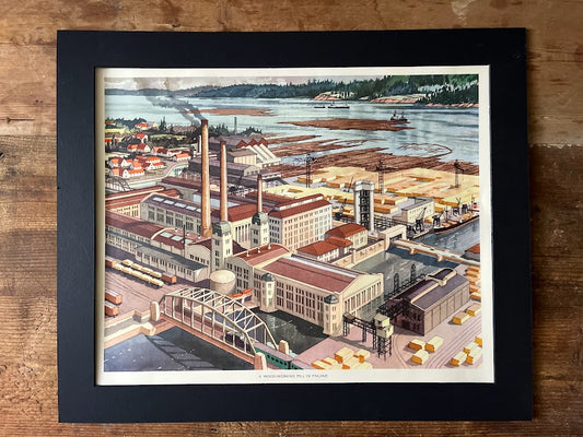 Vintage 1950s School Poster - A woodworking mill in Finland