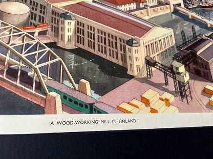 Vintage 1950s School Poster - A woodworking mill in Finland