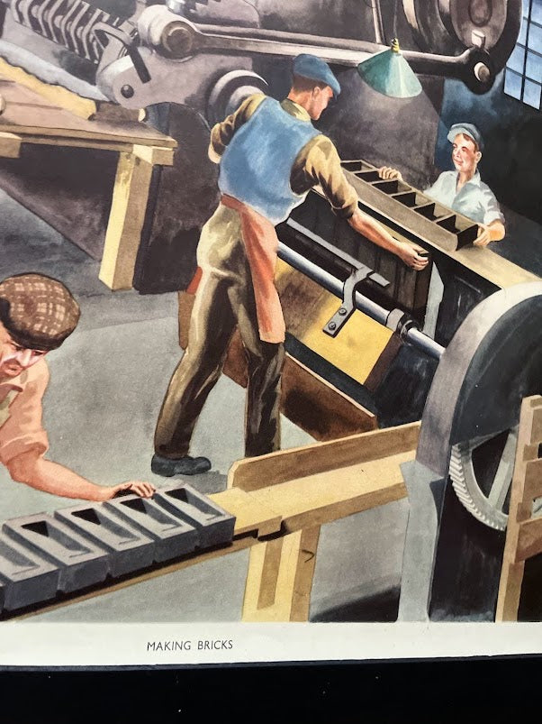 Vintage 1950s School Poster - Making bricks