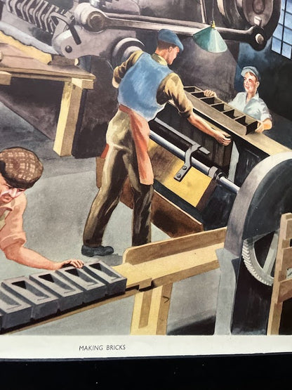 Vintage 1950s School Poster - Making bricks