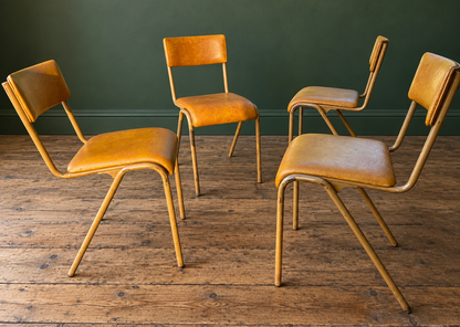 midcentury industrial style tubular stacking chair - Mustard yellow