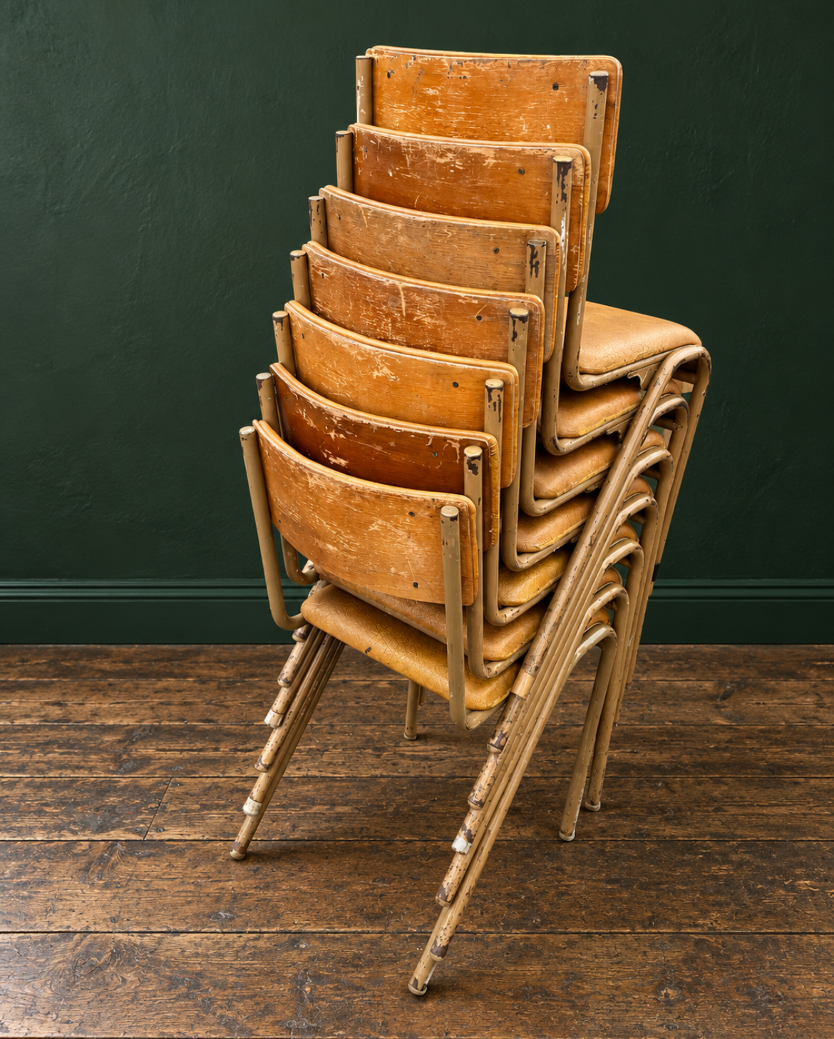 midcentury industrial style tubular stacking chair - Mustard yellow