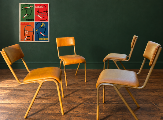 midcentury industrial style tubular stacking chair - Mustard yellow