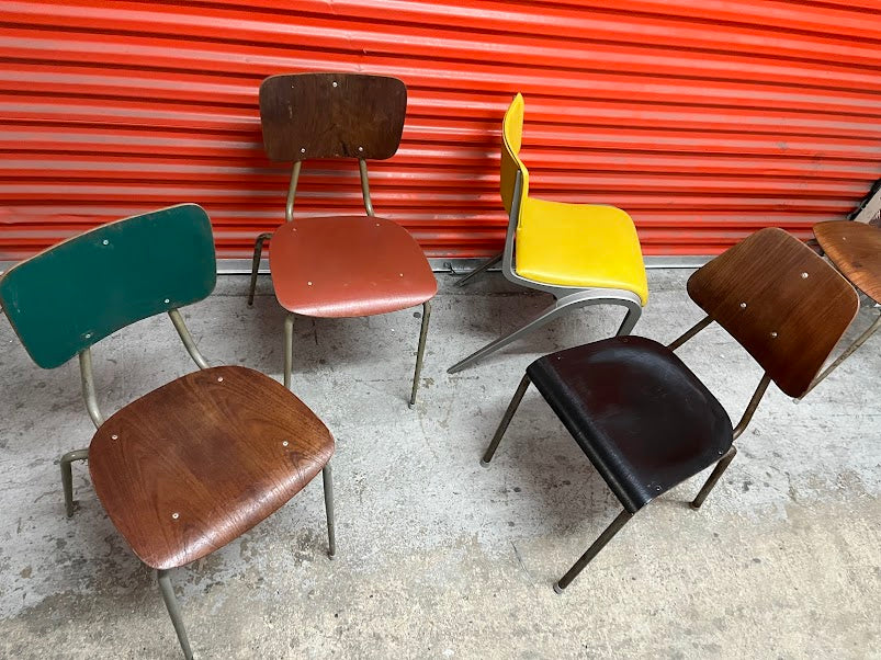 Set of four mismatched industrial chairs Esavian / Danish