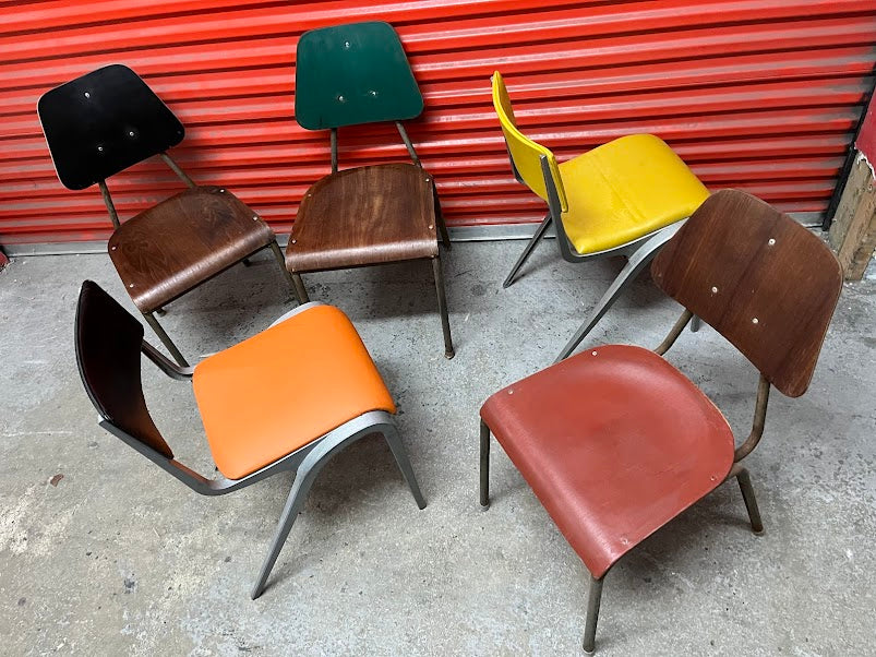 Set of four mismatched industrial chairs Esavian / Danish