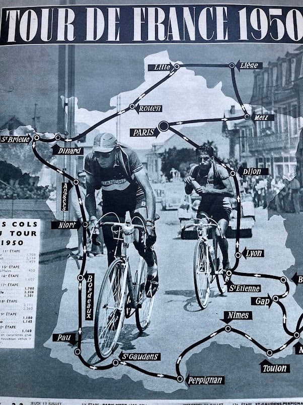 Vintage Tour de France route map -1950