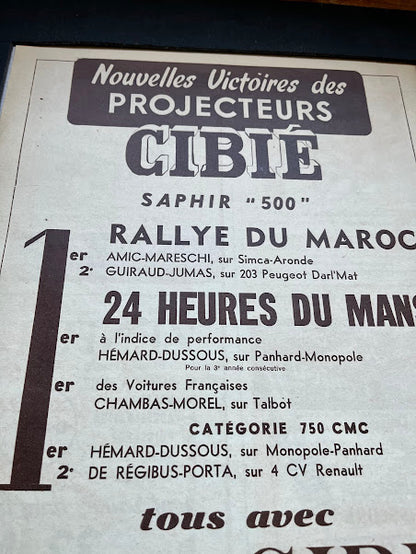 Vintage Cibie Le Mans 24 hr race Advertisement Print - 1952