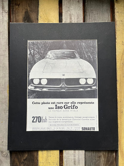 Vintage Iso Grifo 1960s car advertising print. Rare artwork
