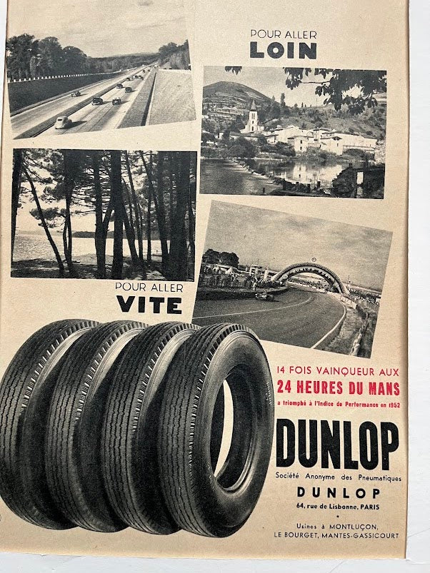 Vintage Dunlop Le Mans 24 hr race Advertisement Print - 1952