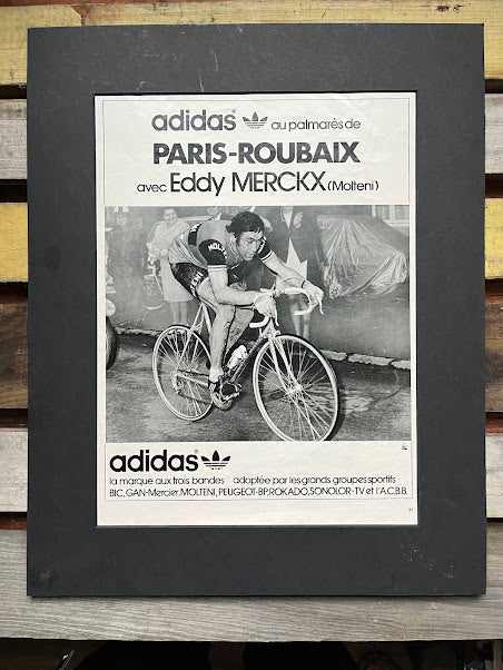 Vintage Adidas advertisement 1975 print Eddy Merckx Paris Roubaix