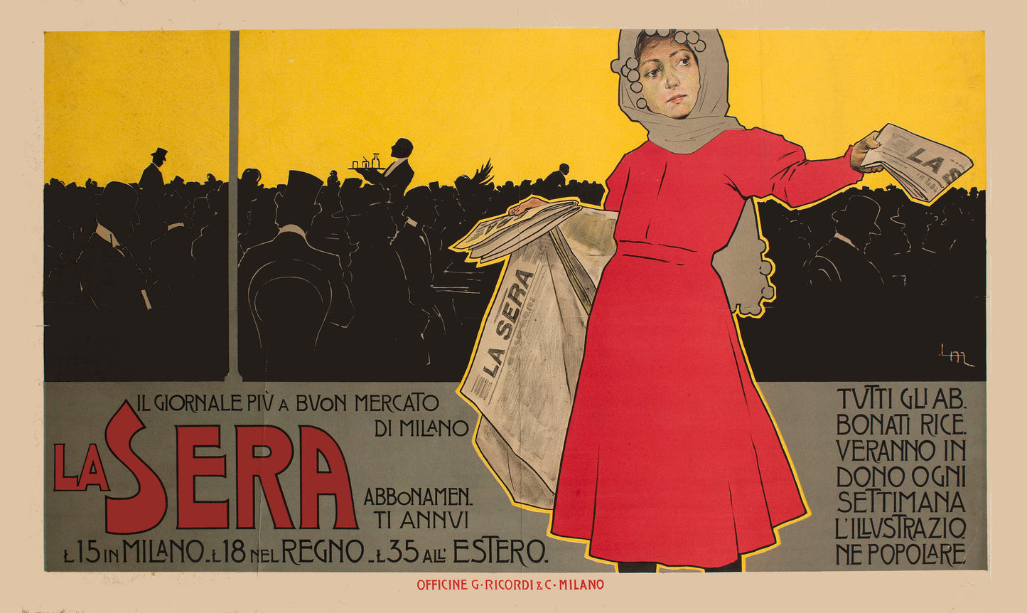 Vintage Italian advertisement La sera newspaper c1892