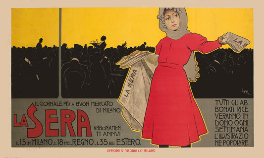 Vintage Italian advertisement La sera newspaper c1892
