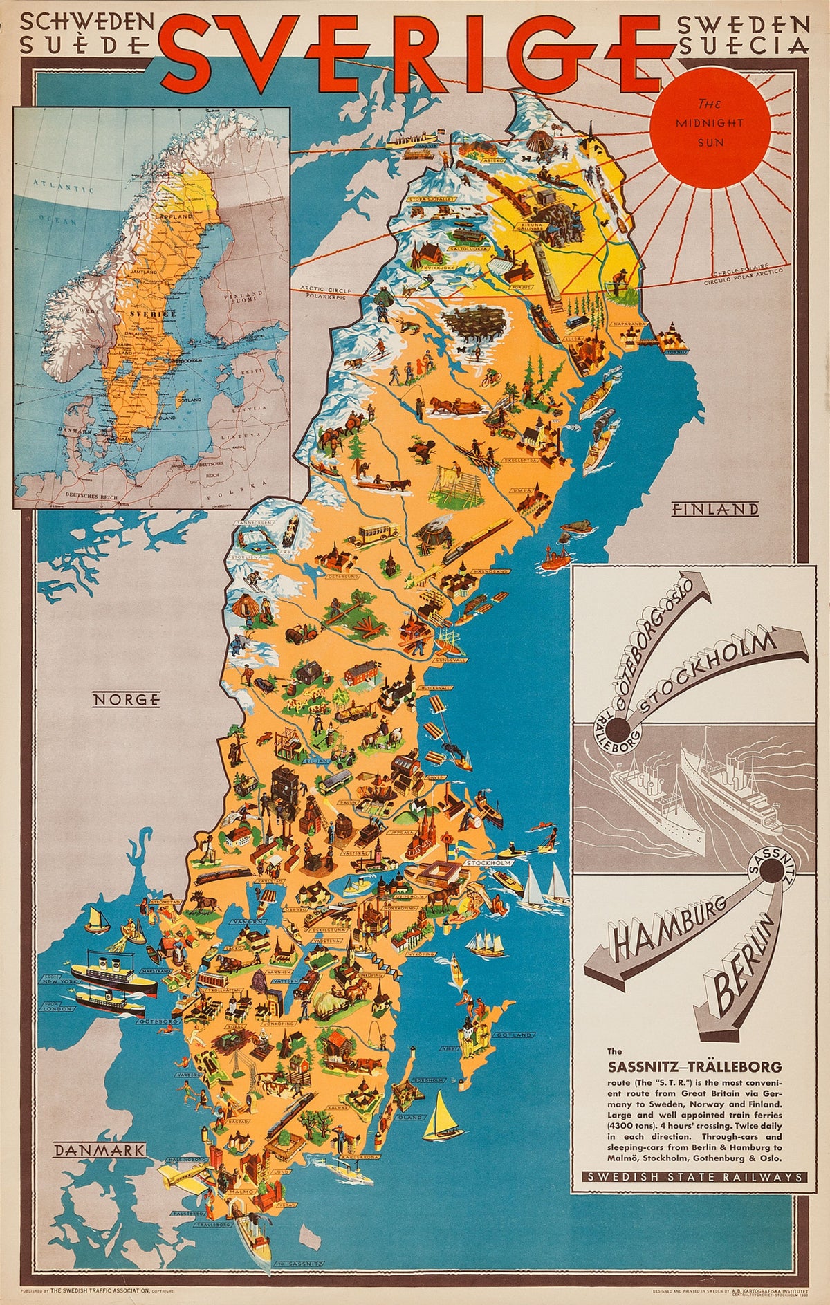 Sverige Illustrated Map | Vintage Sweden Travel Poster