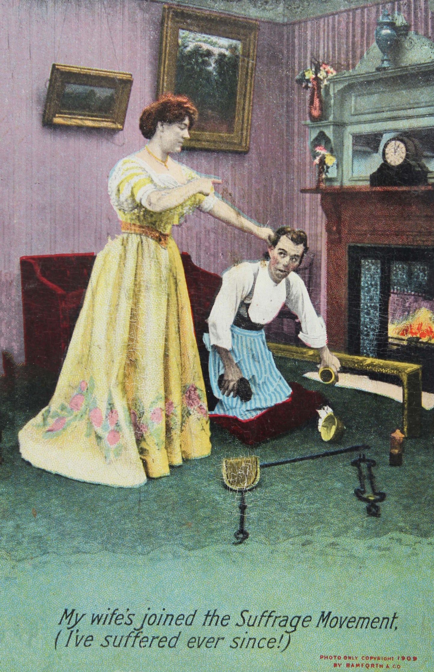 Vintage Advertising Poster - My wife's joined the Suffragette movement c1900s